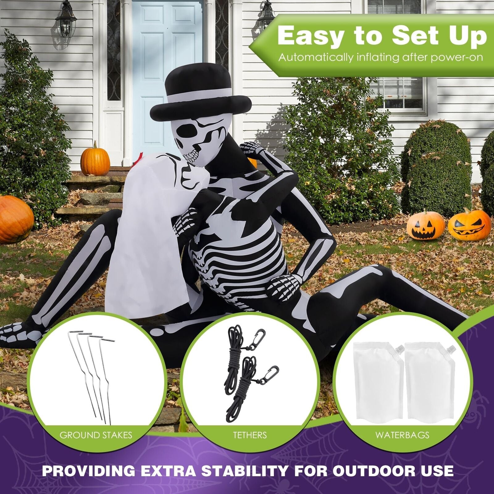 "8.5 FT Giant Cuddling Skeleton Couple Halloween Inflatable Decoration"