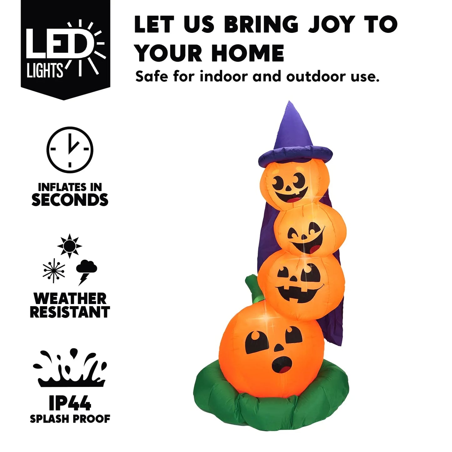 "6 FT Stacked Pumpkins Inflatable with LED Lights for Halloween Porch Decor"