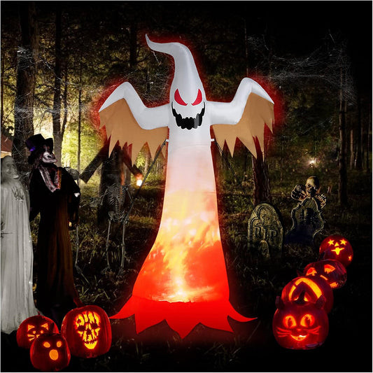 "Spooky 8Ft Inflatable Ghost with Blow Up Flame Effect - Perfect for Indoor and Outdoor Halloween Decor!"