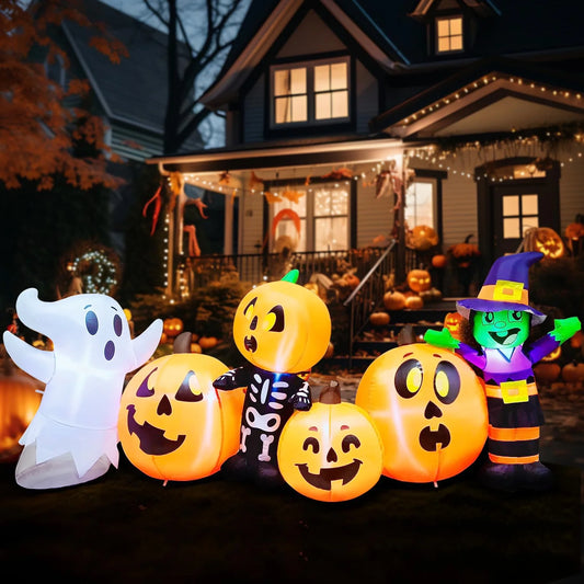 "8ft LED-Lit Inflatable Pumpkin Patch Halloween Decoration for Outdoor Yard"