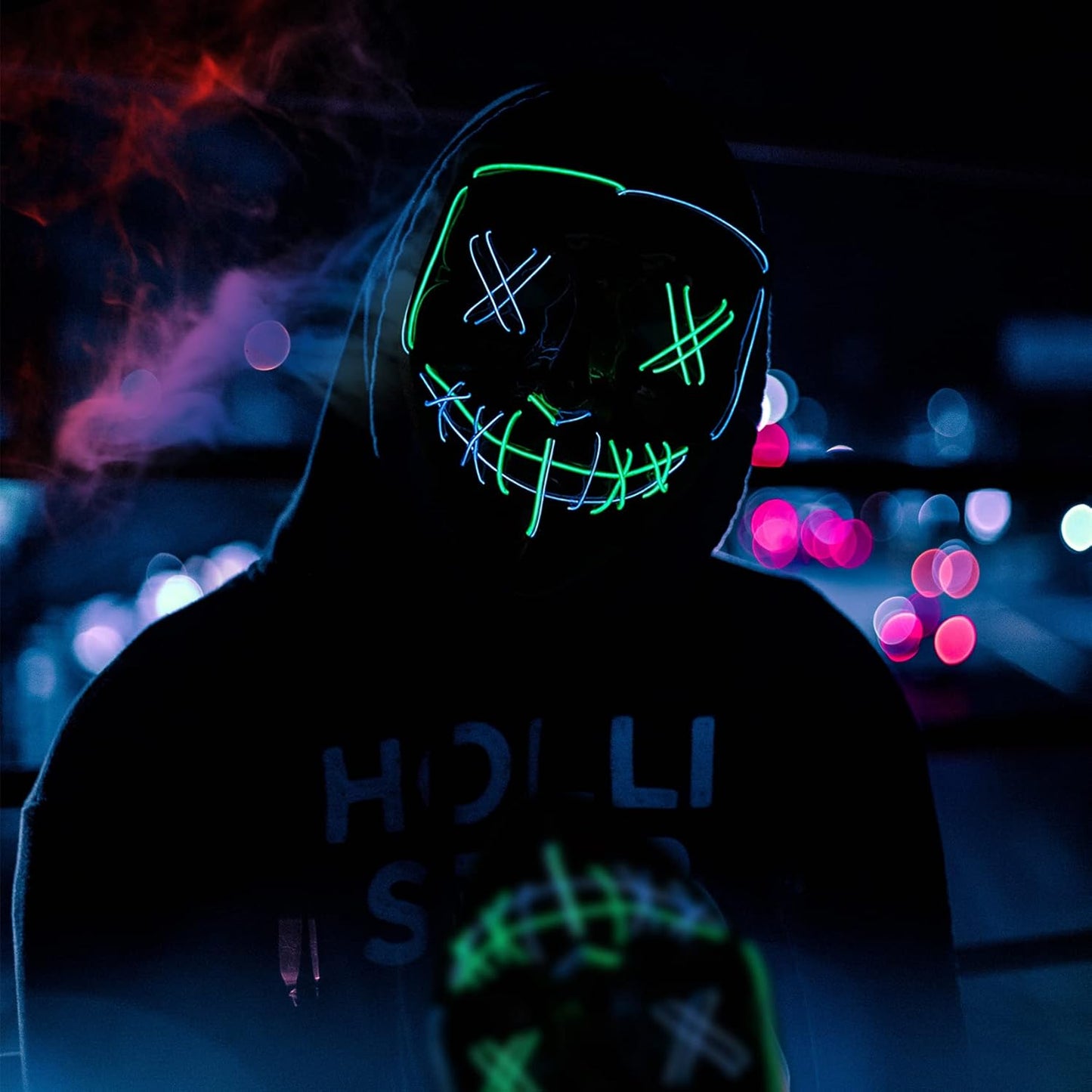 "Glow in the Dark Purge Halloween Mask with LED Lights - Scary Costume Accessory for Adults, Teens, and Kids – 3 Lighting Modes for Ultimate Fright!"