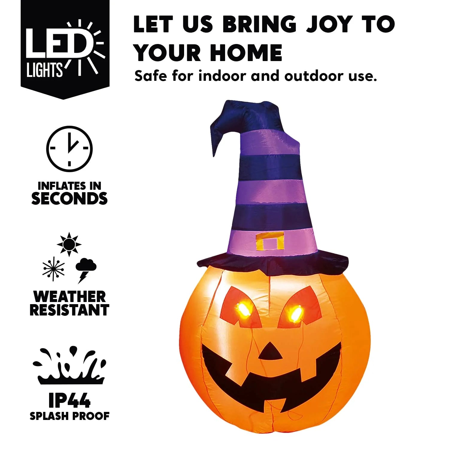 "5ft Light-Up Halloween Inflatable Pumpkin with Witch Hat - Outdoor Fall Decorations"