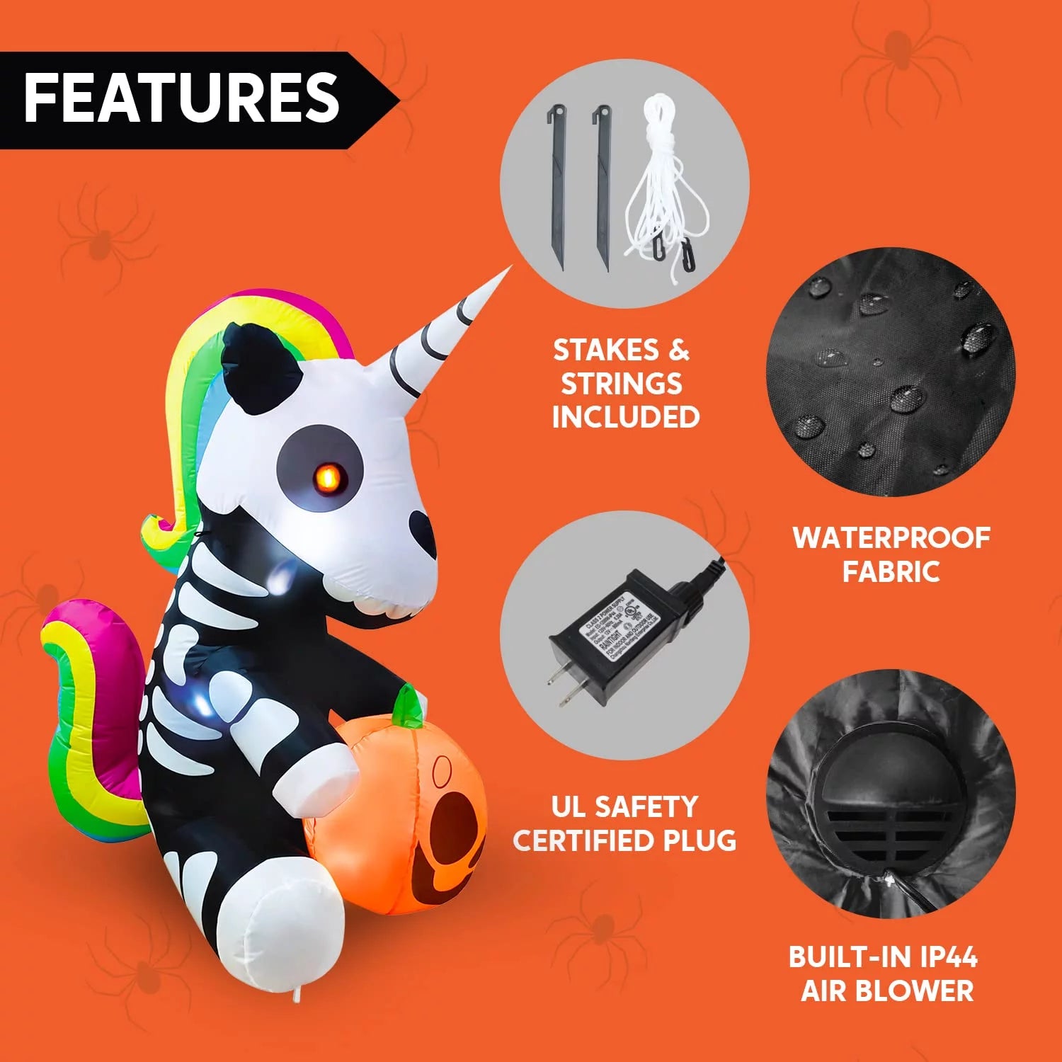 "5 FT Tall Halloween Inflatable Skeleton Unicorn with LED Lights for Spooky Yard Decor"