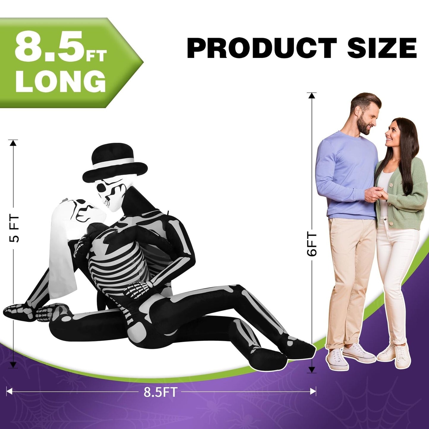 "8.5 FT Giant Cuddling Skeleton Couple Halloween Inflatable Decoration"