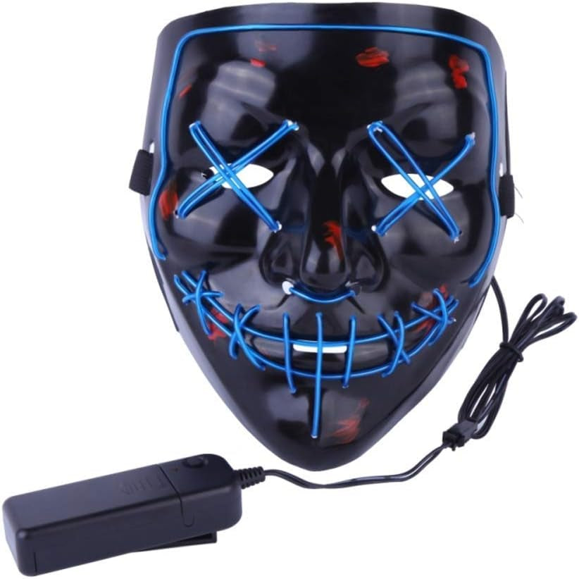 "Glow-in-the-Dark LED Halloween Mask - Spooktacular Blue Light-Up Face Mask for Men, Women, and Kids!"