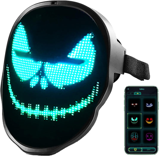 "Glow in Style: RGB LED Bluetooth Mask with Programmable Control - Perfect for Halloween, Cosplay, and Parties!"