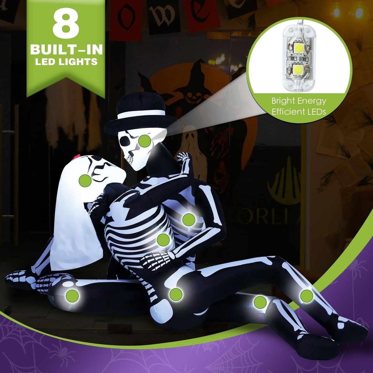 "8.5 FT Giant Cuddling Skeleton Couple Halloween Inflatable Decoration"