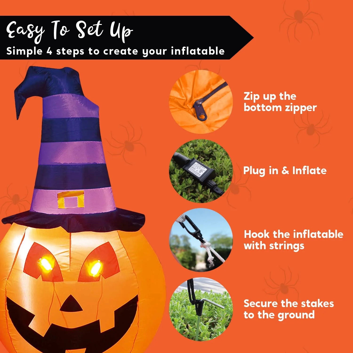 "5ft Light-Up Halloween Inflatable Pumpkin with Witch Hat - Outdoor Fall Decorations"