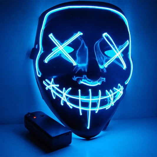 "Glow-in-the-Dark LED Halloween Mask - Spooktacular Blue Light-Up Face Mask for Men, Women, and Kids!"