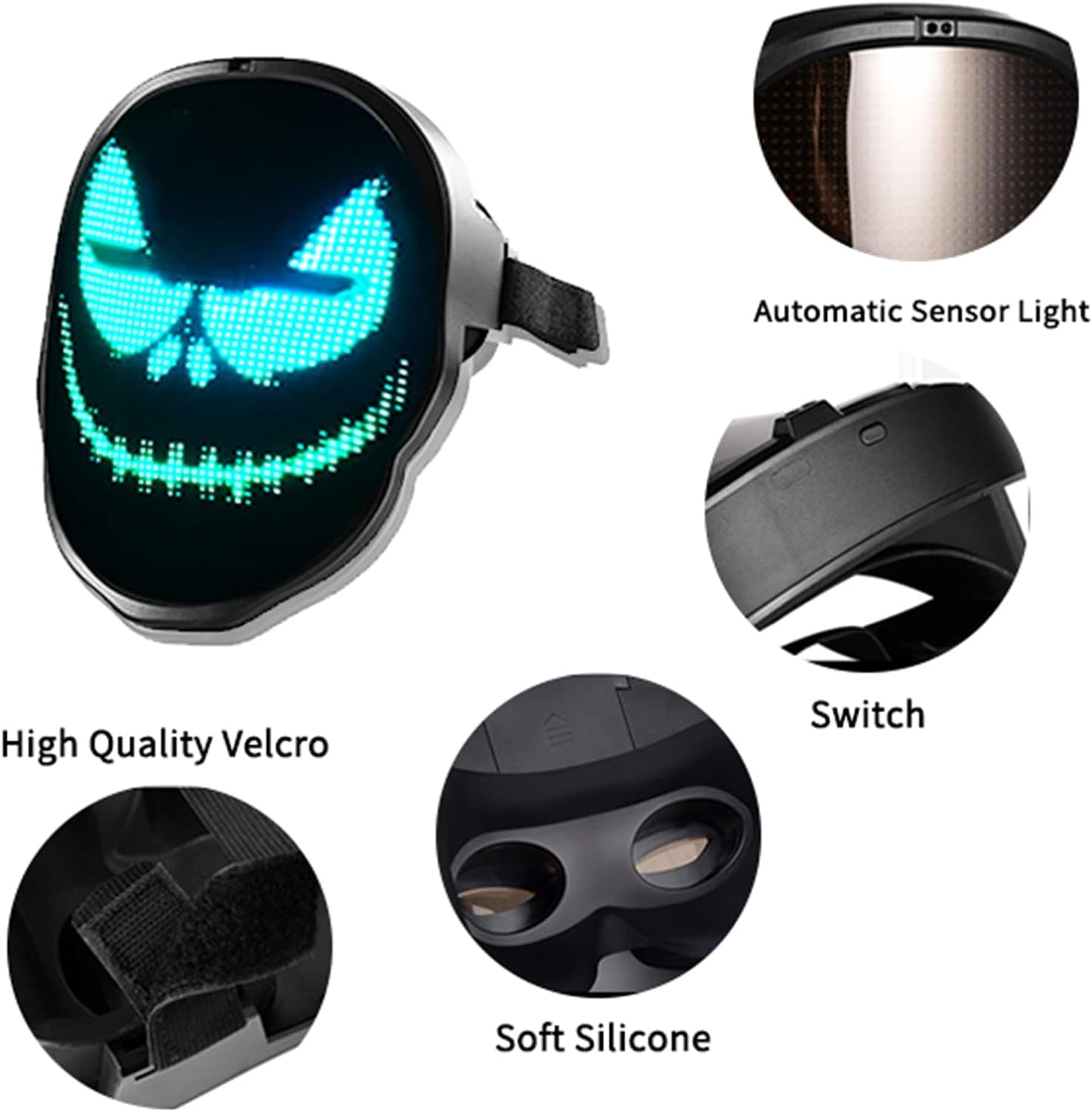 "Glow in Style: RGB LED Bluetooth Mask with Programmable Control - Perfect for Halloween, Cosplay, and Parties!"